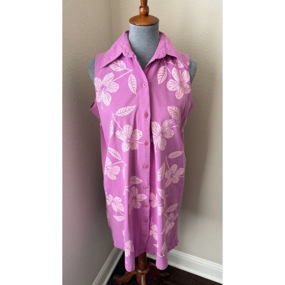 M. Mac Women's Size Medium Pink Hibiscus Print Sleeveless Button-Down Dress